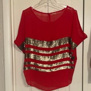 Gianni Bini Red Blouse with Gold Stripes